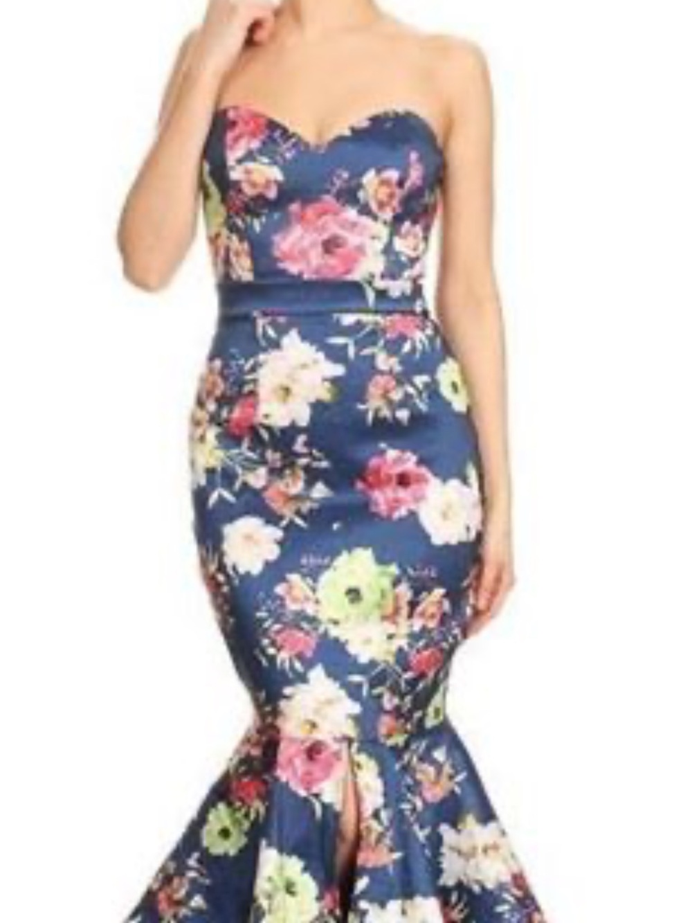 Floral Navy Mermaid Prom Dress with Ruffle Hem size M - Picture 4 of 9